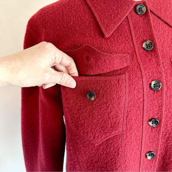 Jones New York Country Deep Red 100% Wool Button Carigan Sweater Jacket Medium - Picture 4 of 13